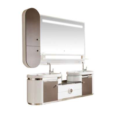 Hign quality big size bathroom furniture set bathroom cabinet vanity with LED mirror two basins on sale