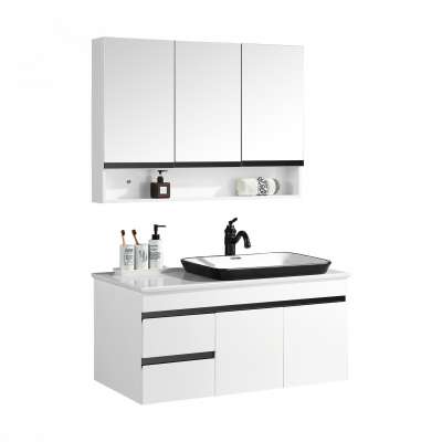 Bathroom vanities modern PVC european design simple white cabinet big size with mirror cabinet customized color design