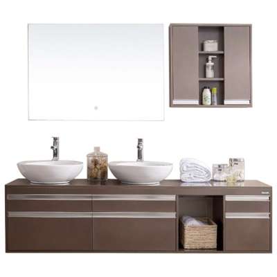 China hangzhou bathroom cabinets with double basin PVC vanity big size LED mirror good sales