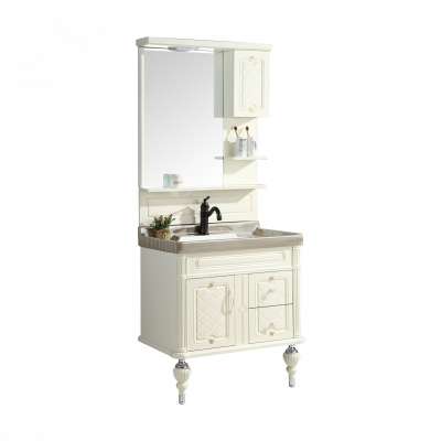 China Hangzhou factory produce high quality bathroom cabinet with colorful basin mirror side cabinet with light 2 legs