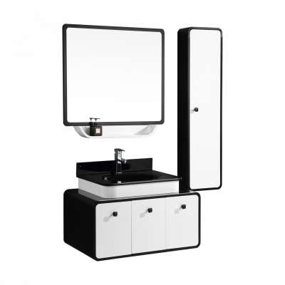 Hign gloss painting PVC cabinet with black glass basin side cabinet good sale in 2020