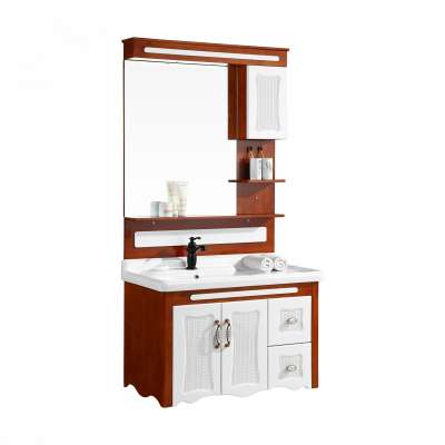 Hangzhou bathroom wash basin solid wood oak vanity classic bathroom cabinet 800mm wall mounted