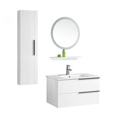 PVC bathroom cabinet sets with LED mirror ceramic basin big side cabinetwhite simple design good lacquar free standing