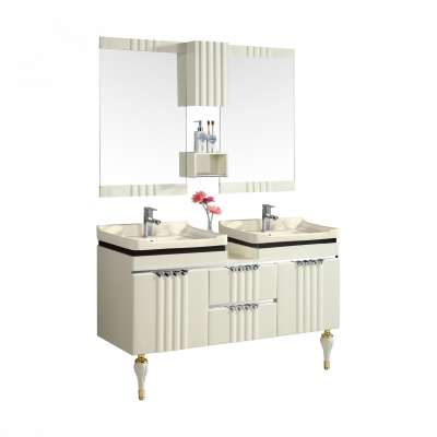 Wholesale double sink double mirror vanities custom-made floor standing PVC big size vanity unit good sale