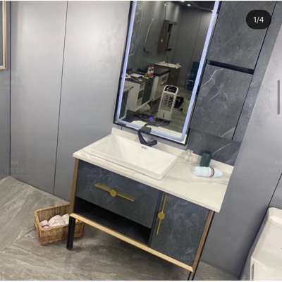 High quality ceramic  basin silver mirror waterproof bathroom cabinet vanity