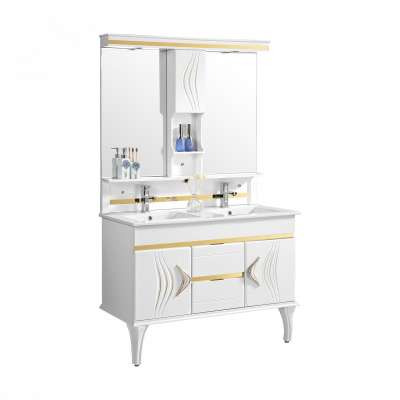 Big size double sink cabinet with double mirror vanity morden design with shelves customized on sale