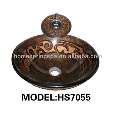 2013 artistry and hand painted bathroom tempered glass vessel sink wash basin